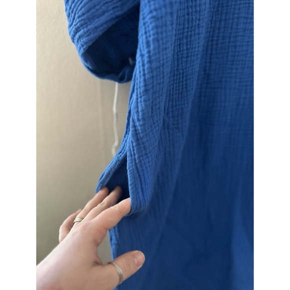 J Jill Women Gauze Midi Dress Size XLP Blue Coastal 100% Cotton Modest Lagenlook - Picture 5 of 11